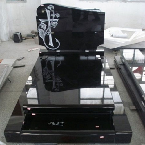 India absolute black granite tombstones and monuments with rose carving cheap price