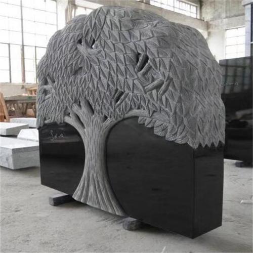 Black Granite Engraving Carved Tree Headstone
